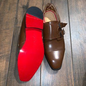 Red bottom soles men's brown leather loafers shoes 10